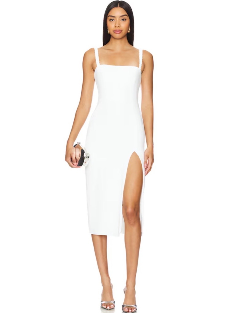 AMANDA UPRICHARD Revolve Mileena Midi Cocktail Slit Dress Ivory White Size XS